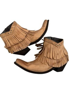 Old Gringo Fringe Western Ankle Boots in Tan